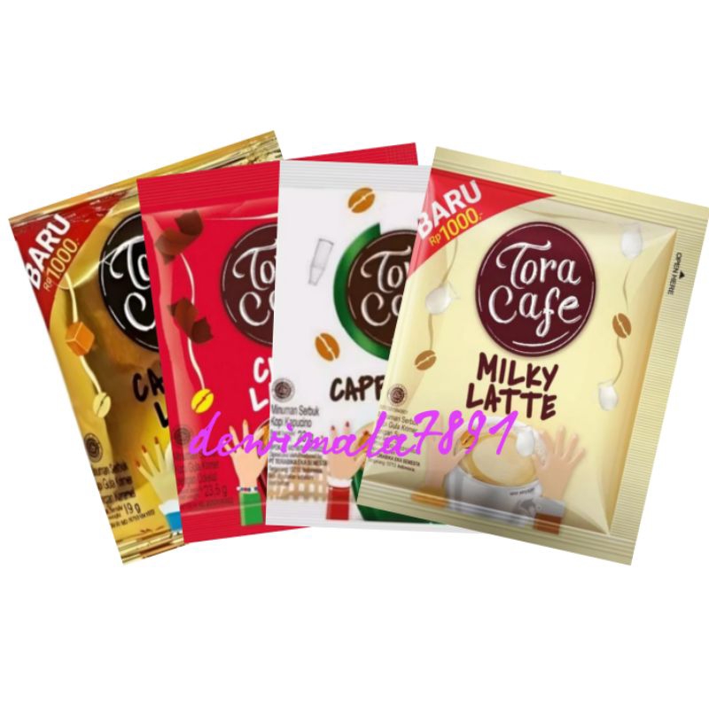 

tora cafe choco latte | caramel latte | milky latte | cappuccino | per renceng isi 10 sachet