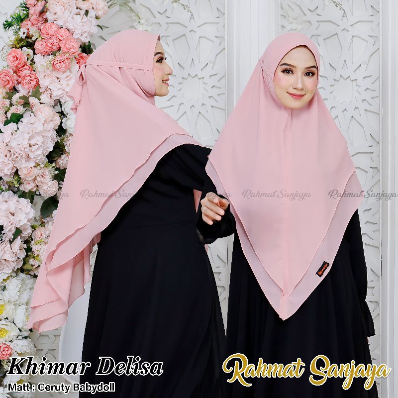 HIJAB KHIMAR DELISA NON PET TALI 2 LAYAR JUMBO KHIMAR DELISA NON PET TALI BAHAN CERUTI BABY DOLL