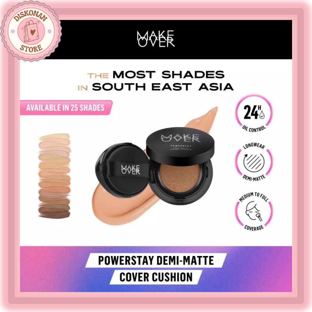 MAKE OVER Hydrastay Lite Glow Cushion 15g - Cushion atau Foundation Compact untuk Kulit Kering