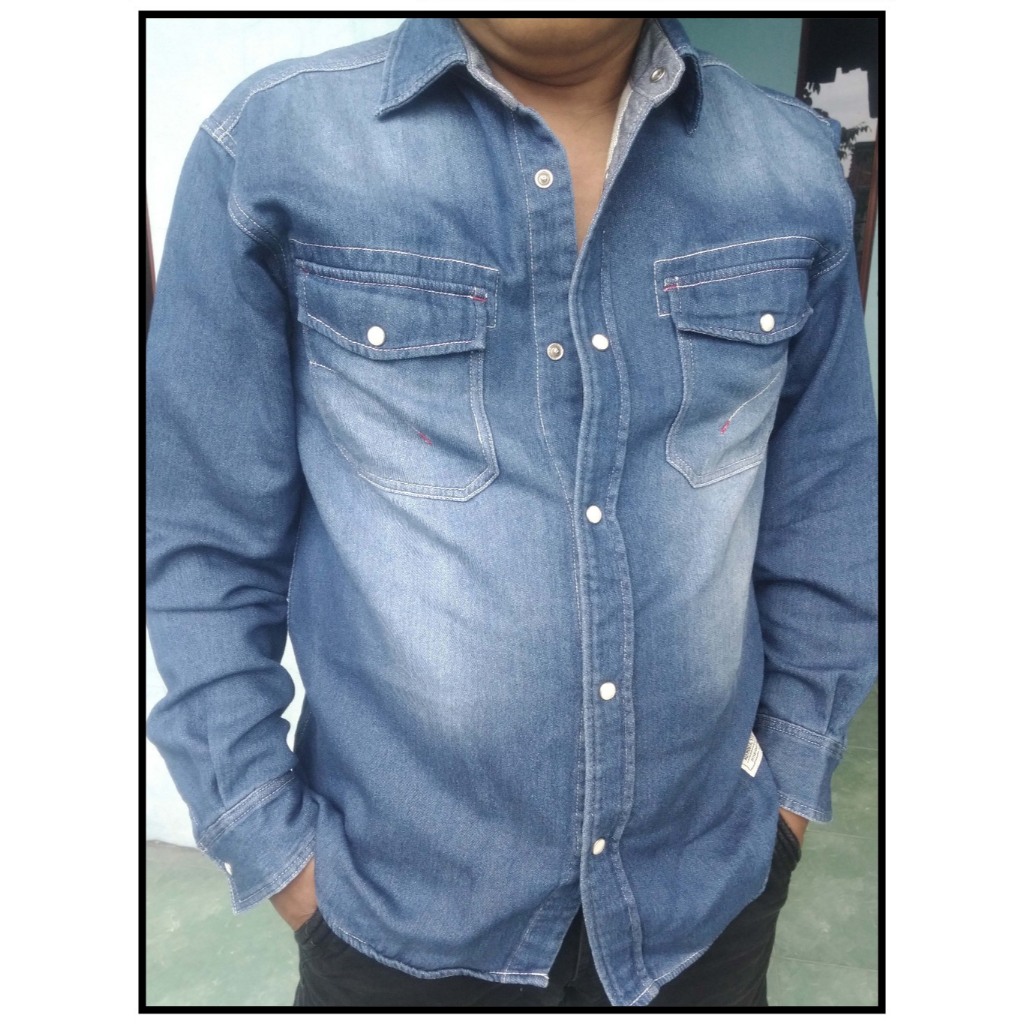 Kemeja Jeans IMPORT BLUE CROSS L.A. CALIF. Istimewa Bersih Mulus NoNoda NoMinus Second