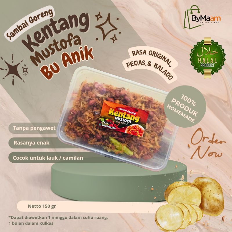 

KENTANG MUSTOFA BU ANIK 150gr Rasa Original (Tidak Pedas), Pedas, Balado | Sambal Goreng Kacang Kering