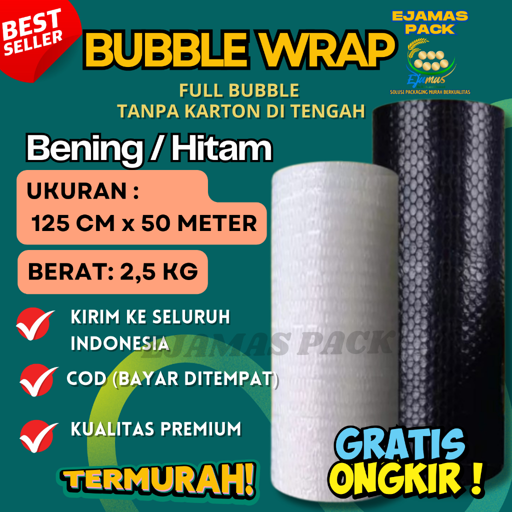 

BUBBLE WRAP HITAM BENING 2,5 KG 1 ROLL 125 CM X 50 METER TANPA CORE KARTON FULL BUBBLE EJAMAS PACK