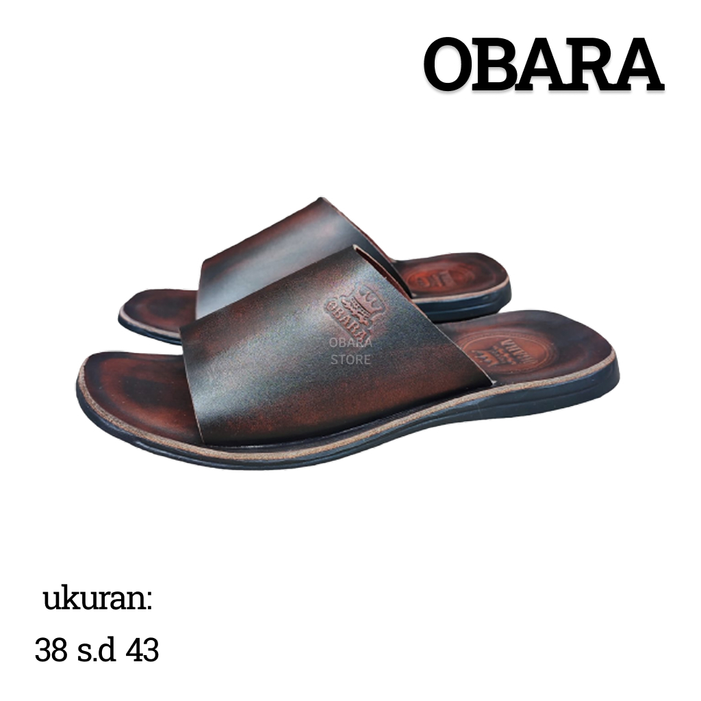 OBARA - Sandal Slop Pria | Sandal Slide | Kulit Asli | Warna Cokelat Tua, Hitam, Tan, Putih