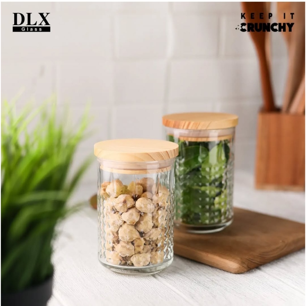 Toples Lebaran Toples Kue Kering Toples Kaca Tutup Kayu Kedap Udara Canister with Wood Lid