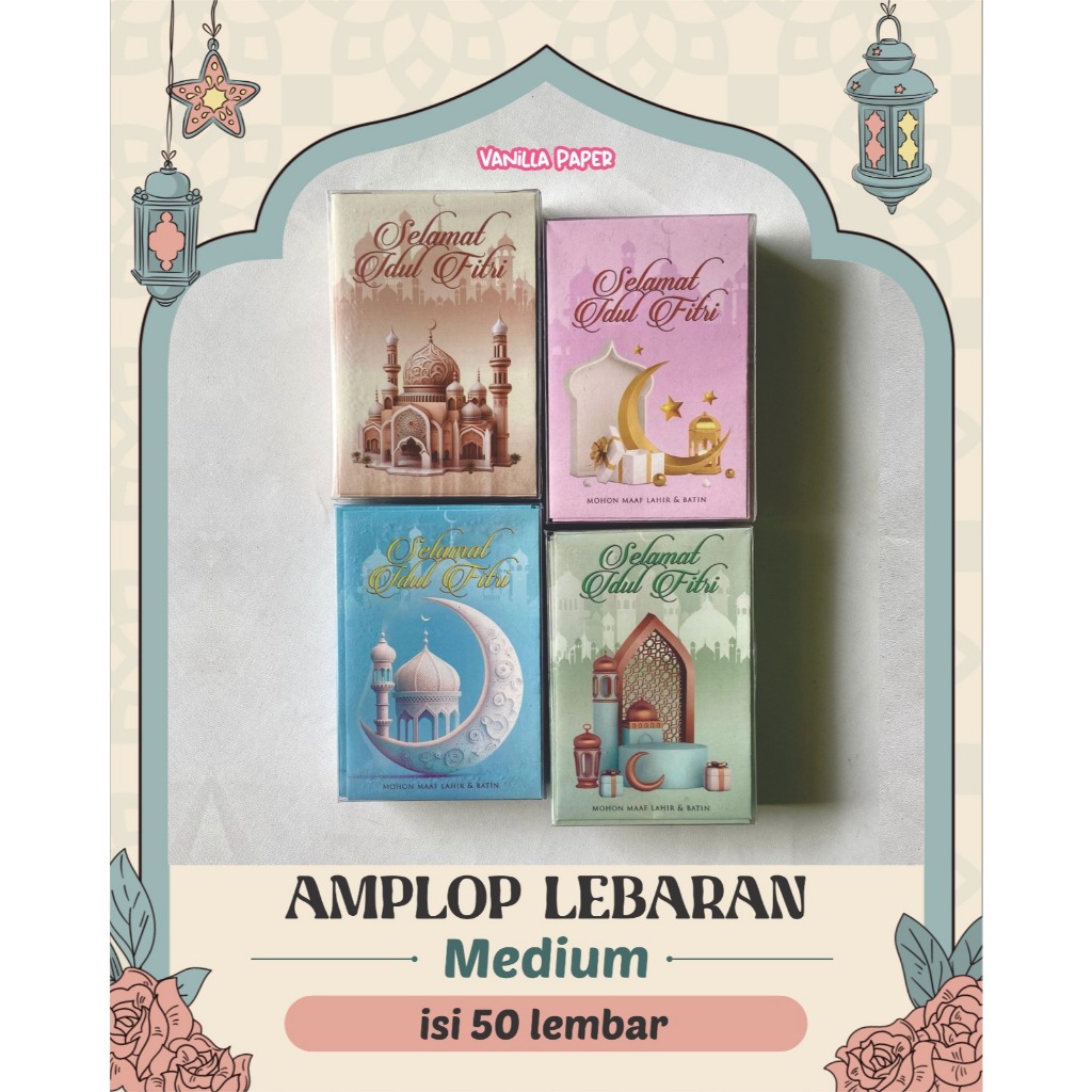 

(MIX SEMUA MOTIF) amplop lebaran medium isi 50 kotak mika