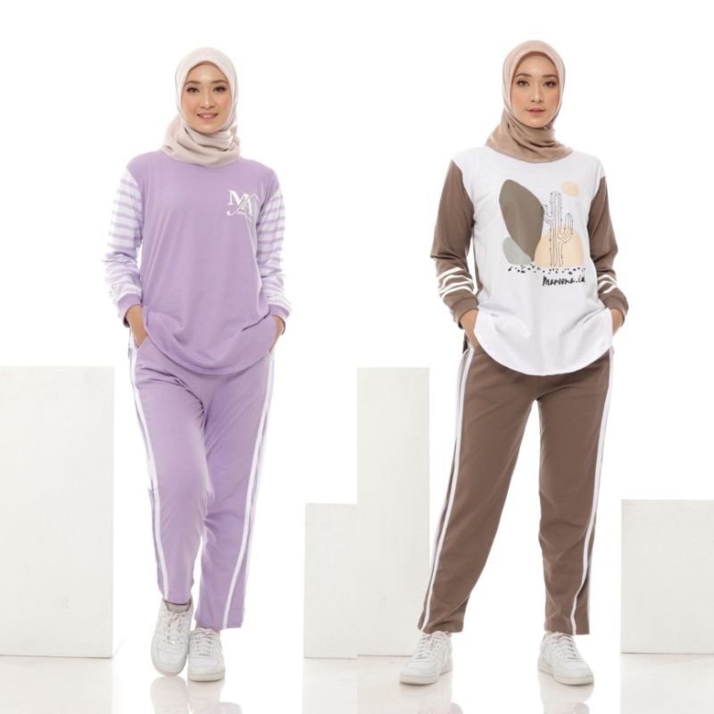 Setelan Baju Olahraga Senam Wanita One Set Sporty Muslim Lengan Panjang Jumbo