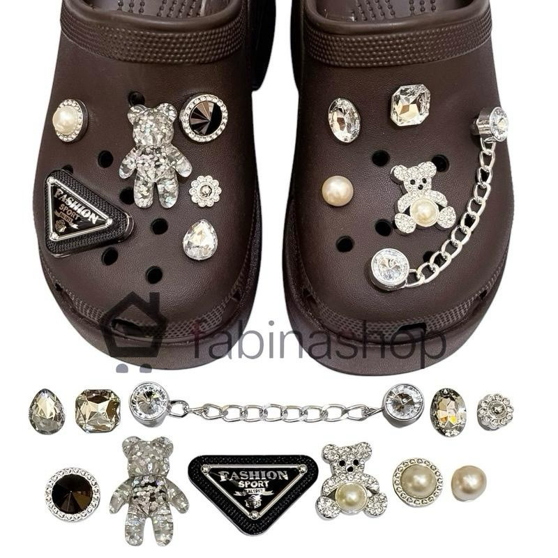 FABINASHOP Aksesoris Jibbitz Crocs Mewah Pin Sendal Silver Mewah