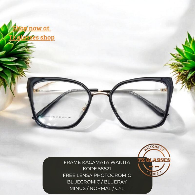 Kacamata wanita 58821 request lensa mata normal / minus / silinder / plus / bluecromic / photocromic