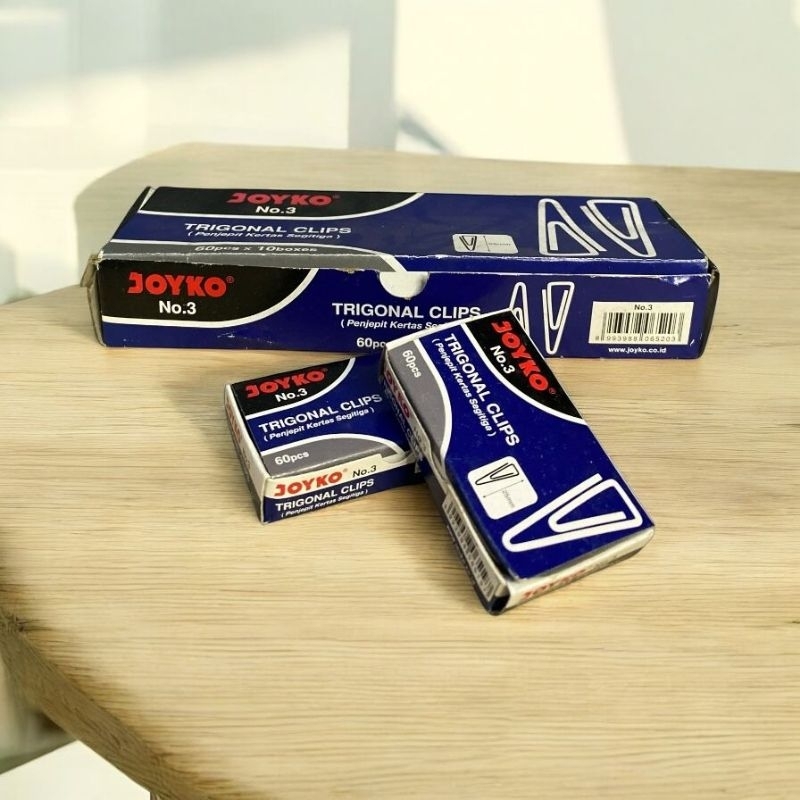 

Trigonal clips joyko no3 / penjepit kertas segitiga / perboxs isi 60 pcs