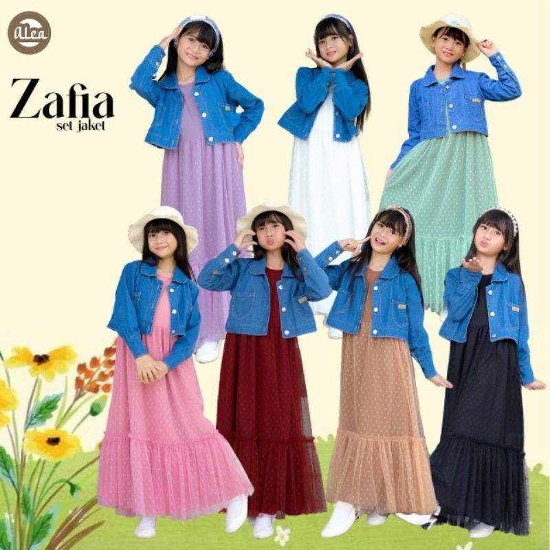 [ ZAFIA SET ] By ALEA dress tutu set jaket jeans gamis tutu anak terbaru jaket jeans anak perempuan 