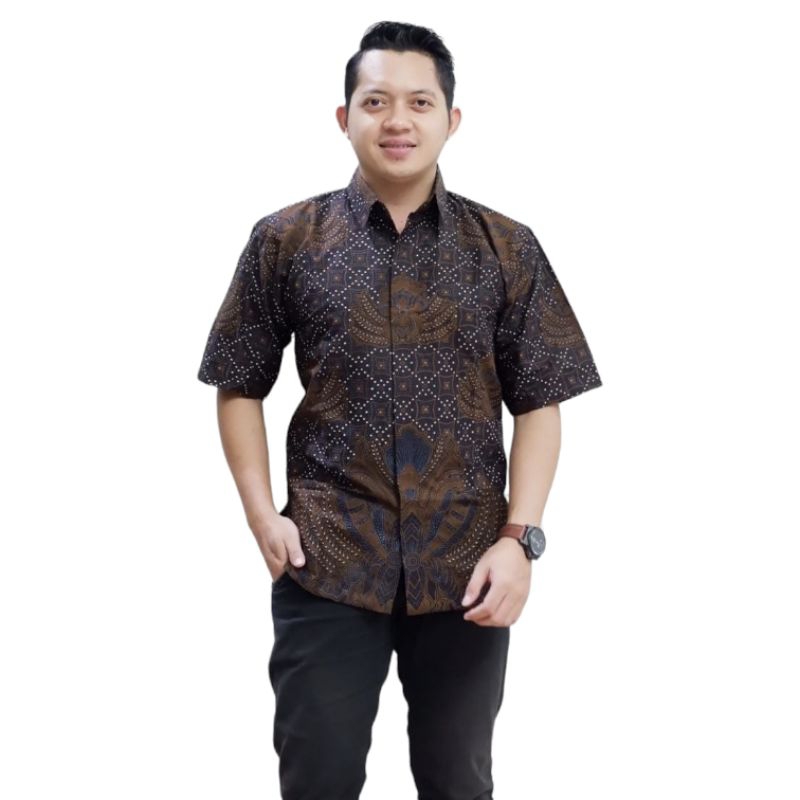 Kemeja Batik Pria Lengan PENDEK Hitam Modern Premium Baju Atasan Batik Cowok Prabuseno Alisan kemeja