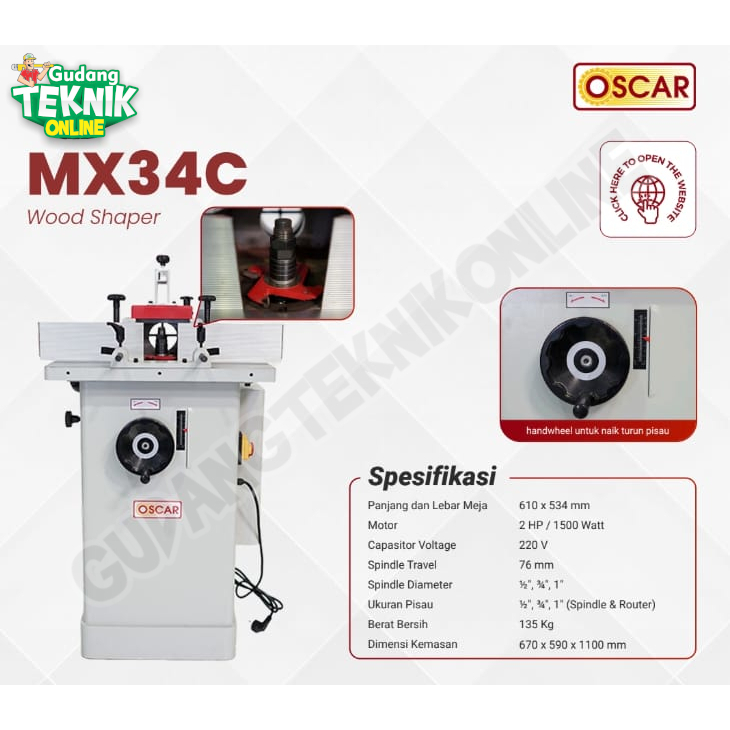 OSCAR Mesin Profil Spindel Kayu Meja Duduk OSCAR MX-34C WS3/4 3/4" Wood Spindle Shaper Router kayu  