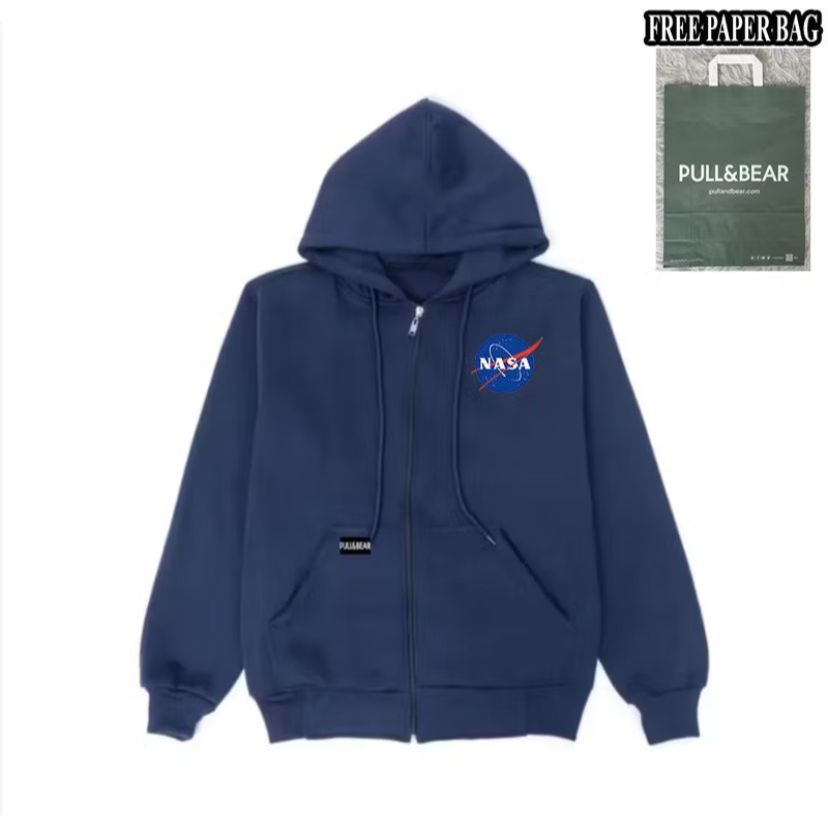 {FREE PAPER BAG} HOODIE ZIPPER NAVI PULL AND BEAR X NASA BASIC PRIA - WANITA PREMIUM QUALITY