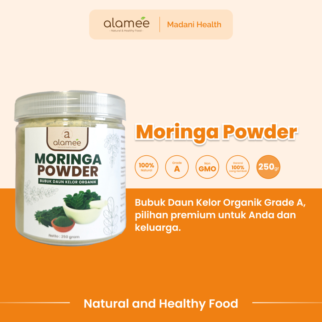 

ALAMEE Bubuk Minuman Daun Kelor Moringa Powder Serbuk Daun Kelor Herbal Tanpa Gula 250gr