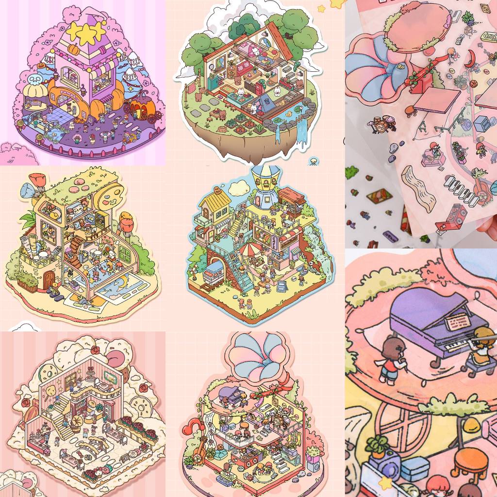 

3D Decorative Sticker Korea Yilan Pumpkin House Marsmallow Party Viral Sticker 3D Landscaping Creative Mainan Anak Unik