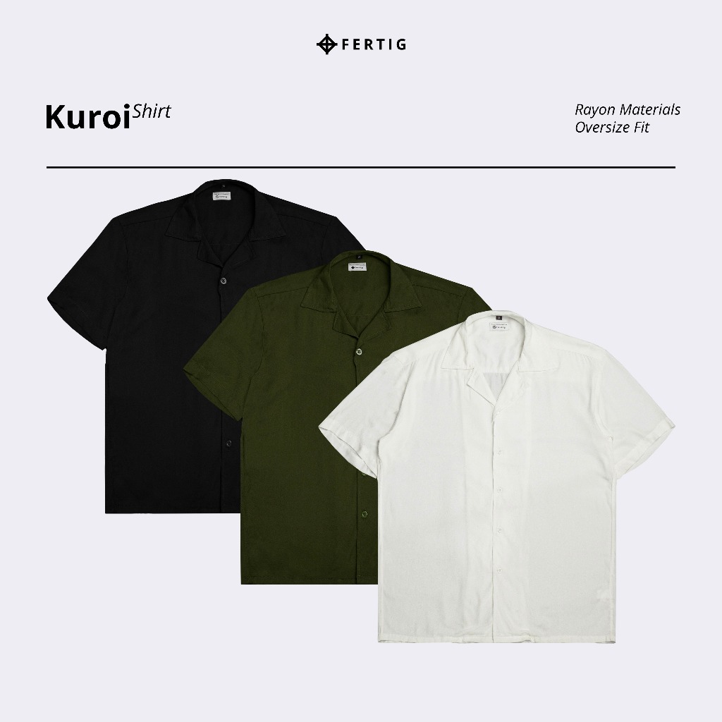 Fertig - Kuroi Bowling Shirt - Kemeja Lengan Pendek Pria - Kemeja Basic Polos Kasual