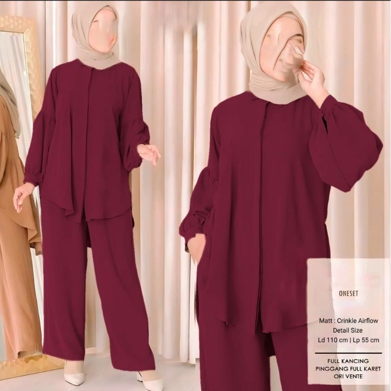 FREE ONGKIR ONE SET WANITA CRINGKLE AIRFLOW/SETELAN WANITA POLOS/LD 110//LD 130