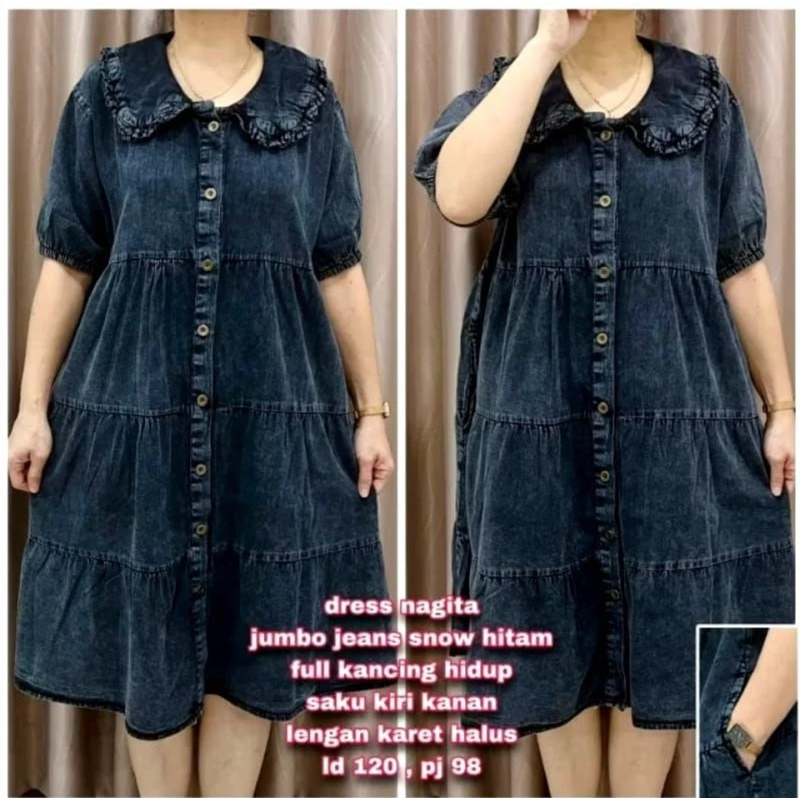 1031 MIDI DRESS JEANS REMPEL SUSUN WANITA|DRESS WANITA|DRESS LD120|DRESS REMPEL