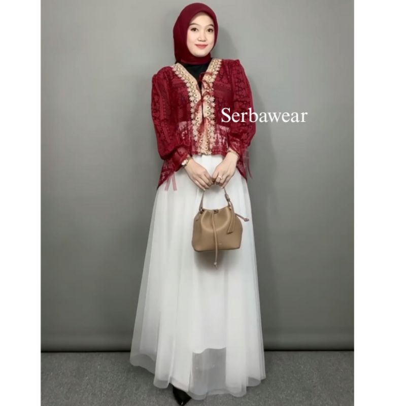 Bergaransi Ruby Outer Blouse Ada Jumbo Ld 120-140Cm Lace Brokat Ada Jumbo Atasan Wanita Outer Brokat