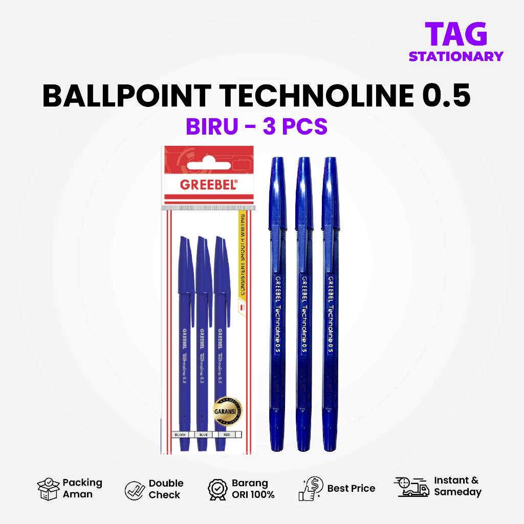 

GREEBEL Pulpen Ballpen Technoline 0.5 Biru (3 PCS/SET) / Pulpen Murah Ballpoint Bolpen Pena