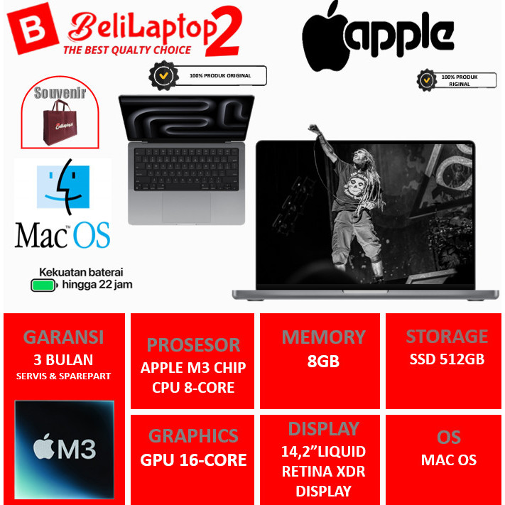 MACBOOK PRO M3 14 MTL73 RAM 8GB SSD 512GB 14.2 LIQUID RETINA
