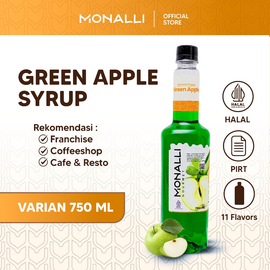 

Monalli Syrup - 750 mL Green Apple Syrup / Sirup Apel Hijau Premium / Sirup Mocktail / Sirup Minuman Rasa Buah / Sirup Fruity