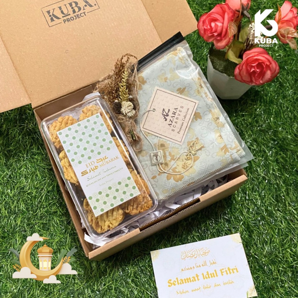 

Hampers Lebaran Idul Fitri Kue Kering Kacang Kuker Parcel Lebaran Unik Murah Meriah Sajadah Hijab Free Box by Kuba Project