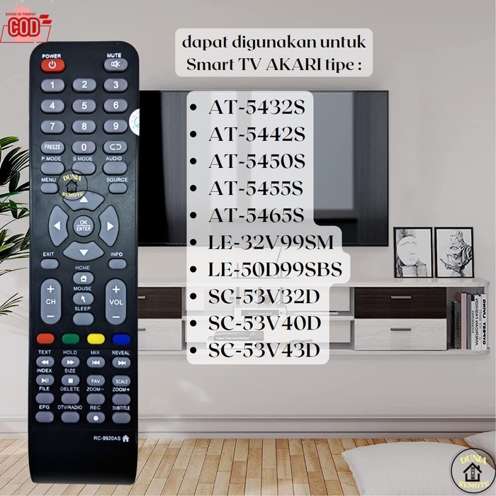 Remot Remote TV AKARI Smart Connect LED LCD 99-20 tanpa setting Langsung Connect
