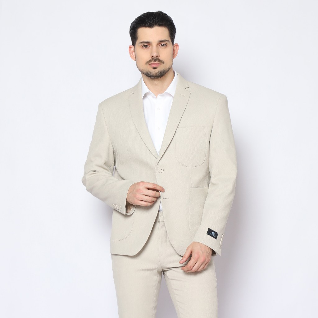 Arnon Brook - Mantova Jas Pria Slim Fit Kancing Dua Cream