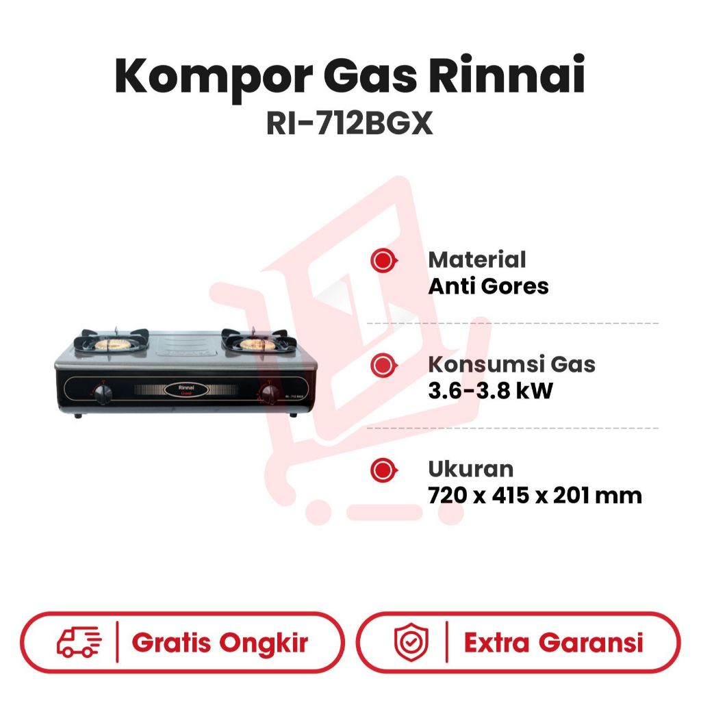 Kompor Rinnai 712 BGX / Kompor Gas 2tungku Rinnai RI 712BGX MURAH