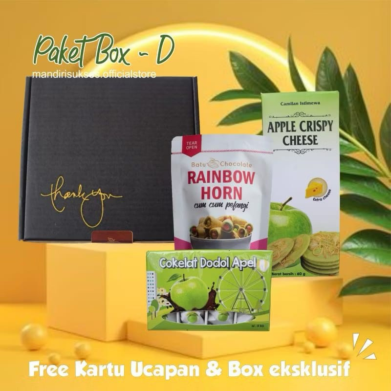 

One Mandiri Sukses - Oleh Oleh Khas Malang Batu Paket Box [ D ] - ISI : Apple Crispy , Dodol Apel , Rainbow Horn