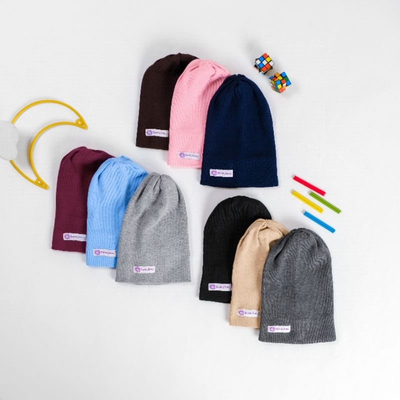 topi kupluk rajut anak, basic caps anak, topi rajut anak, topi rajut biru, topi rajut abu, topi raju