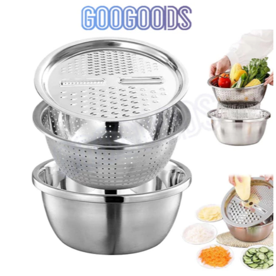 Versi Premium Baskom stainless Set PARUTAN SATINLESS 3 IN 1 304 stainless steel Parutan Wortel Serut
