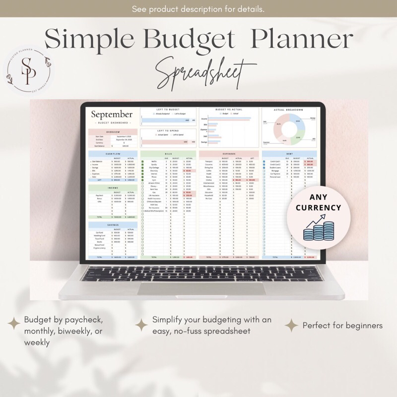 Simple Budget Planner, Budget Planner Excel, Budget Planner Spreadsheet, Dashboard Laporan Keuangan,
