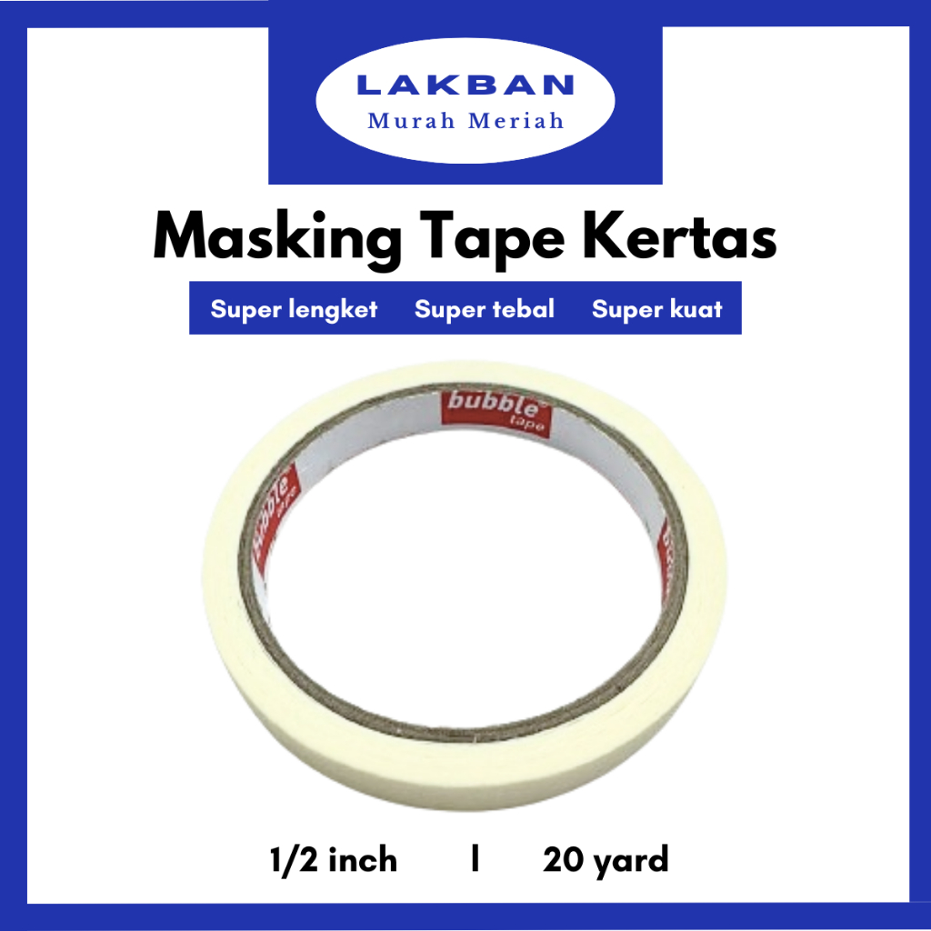 

[PCS] Masking Tape Kertas 1/2 inch x 20 yard Lakban Kertas Selotip Lukis Murah Kuat Semarang Bisa Instan