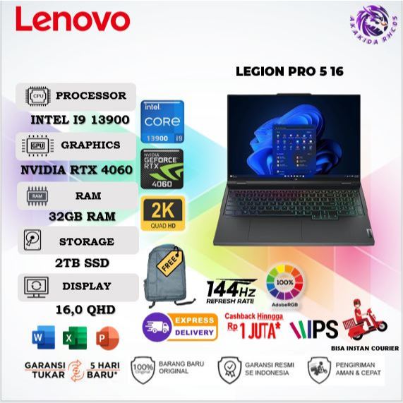 Lenovo Legion Pro 5 Core i9 13900HX RTX4060 32GB 2TB SSD Windows 11 16,0