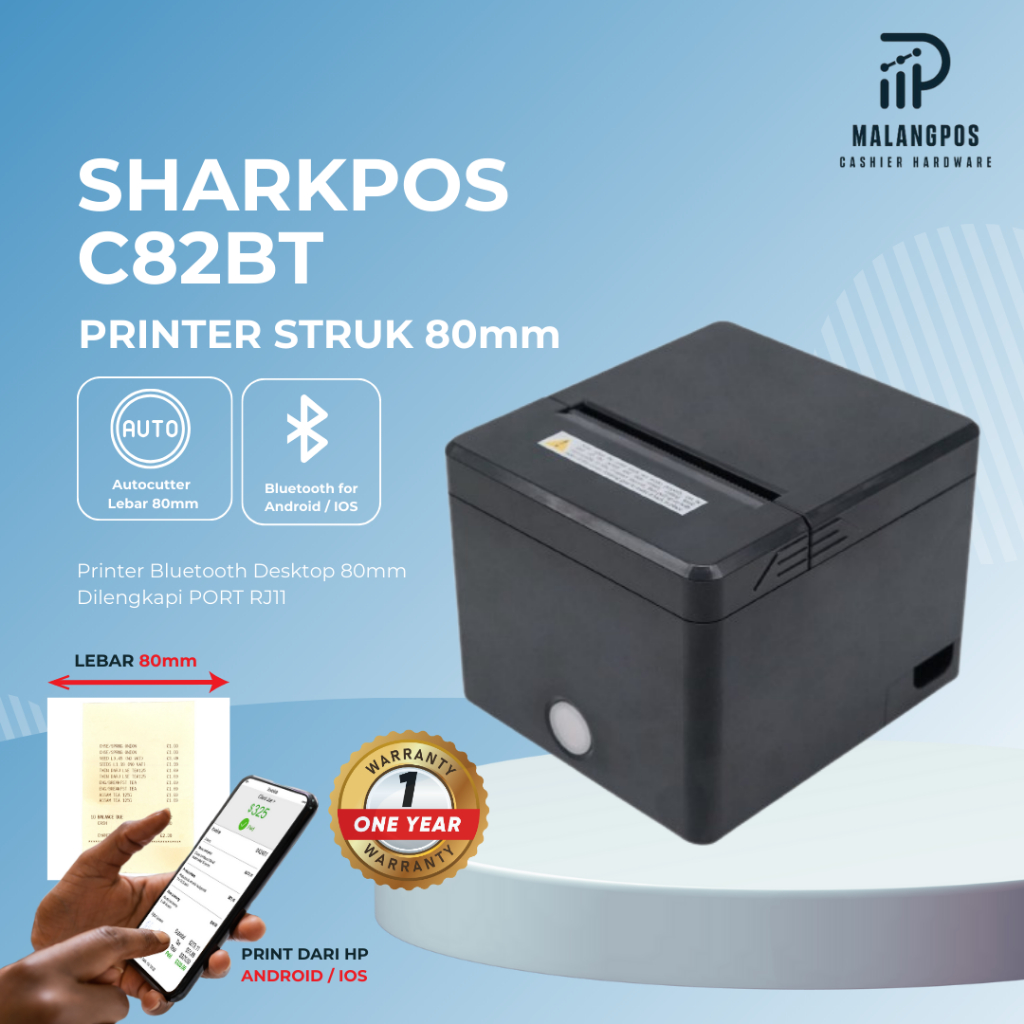 Sharkpos C82BT Printer Bluetooth Thermal 80mm USB Bluetooth Printer Struk PPOB Autocutter J82BT