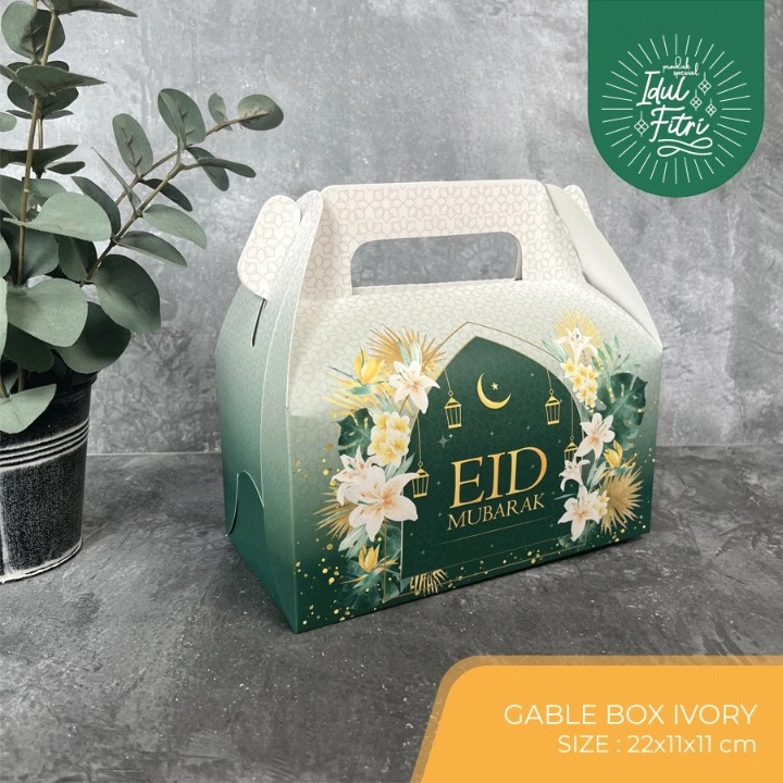 

( 5 Pcs ) Gable Box Hampers Lebaran Idul Fitri Design Sparkling Eid Mubarak Ukuran 22x11x11