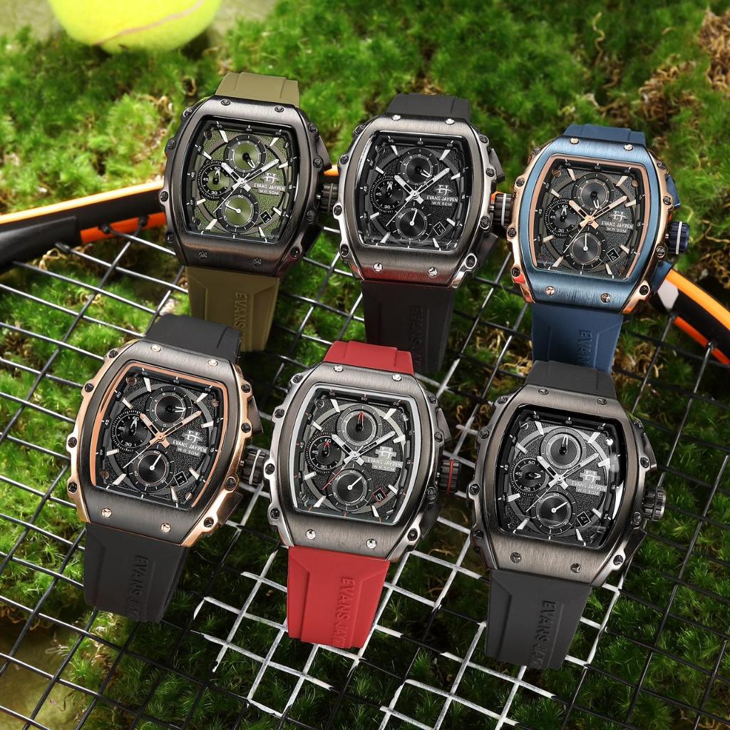 New Produk Evans Jayden JamTangan Pria EJ 9599 AD Rubber Silicon KacaSapphire Chronograph Water Resi