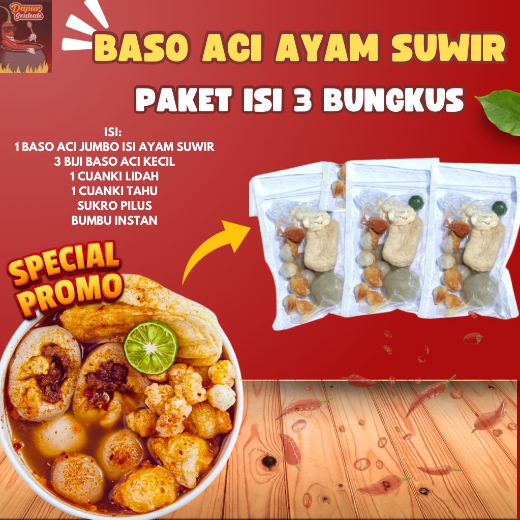 

PAKET 3 BUNGKUS BASO ACI AYAM SUWIR PAKET HEMAT MURAH MERIAH DAPUR SEUHAH