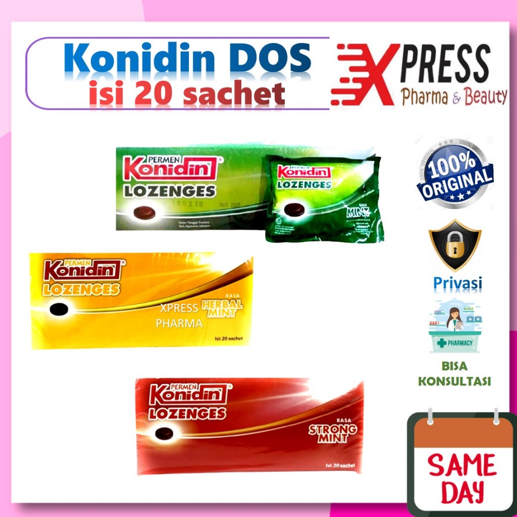 

⚡XPRESS⚡ DOS Permen Konidin isi 20 sachet Lozenges Strongmint dan Mint Herbal Batuk Tenggorokan Dus Box Boks