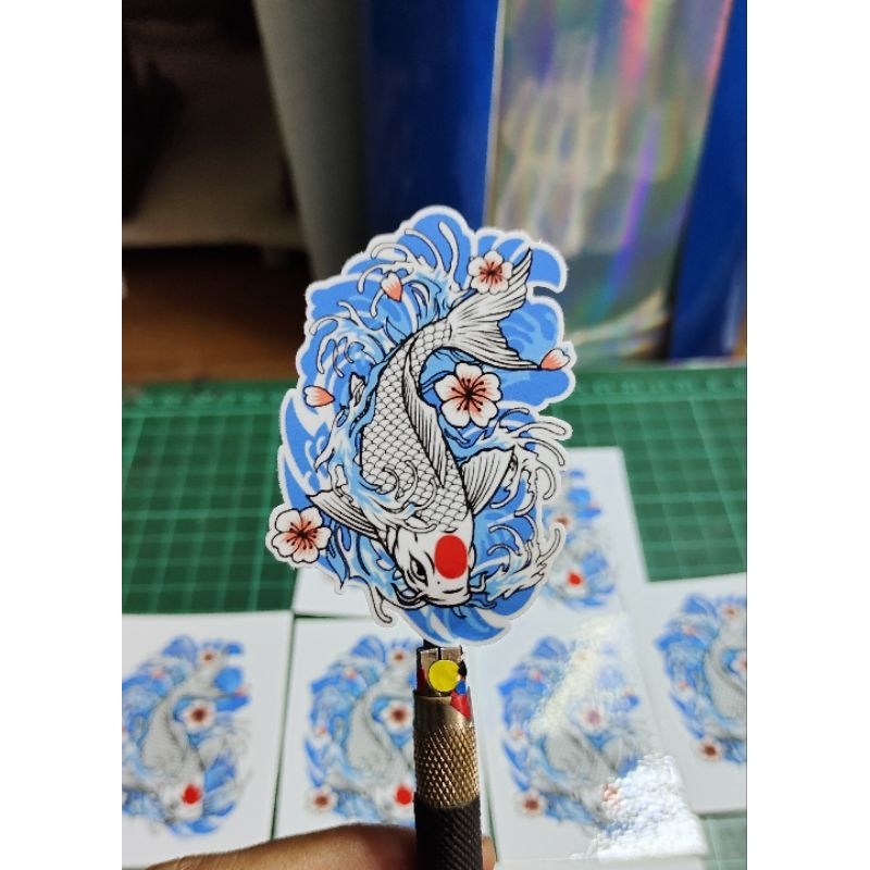 

stiker print ikan koi putih sticker murah keren lucu