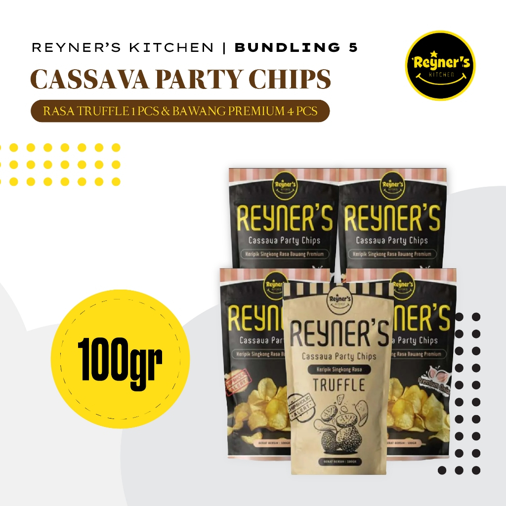 

Reyner's Bundling 5 (4 Onion Cassava Chips and 1 Truffle Crispy Cassava Chips)