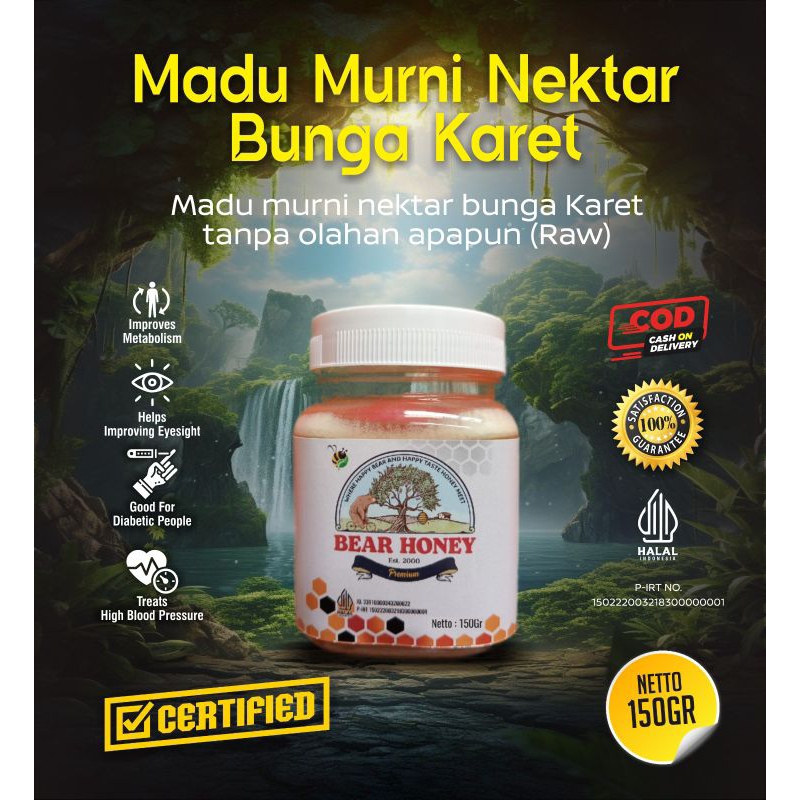 

MADU Mentah Murni BEAR HONEY FULL NEKTAR BUNGA KARET Kemasan 150 gram