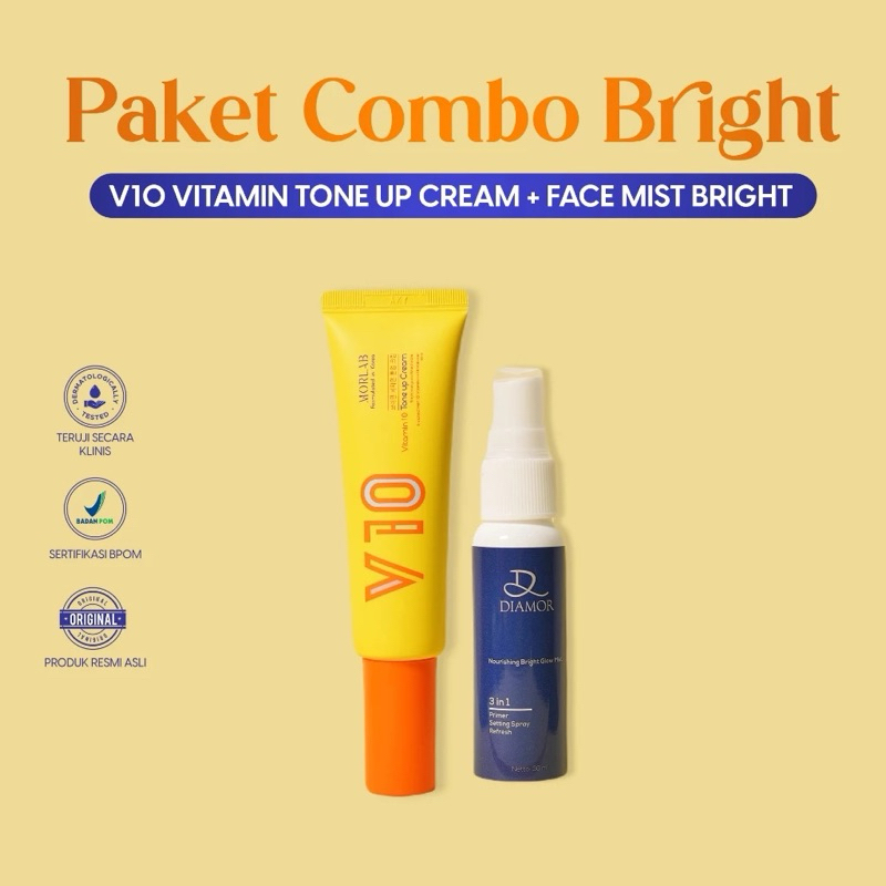 MORLAB-PAKET COMBO BRIGHT (V10 TONE UP CREAM +NOURISHING GLOW MIST DIAMOR)