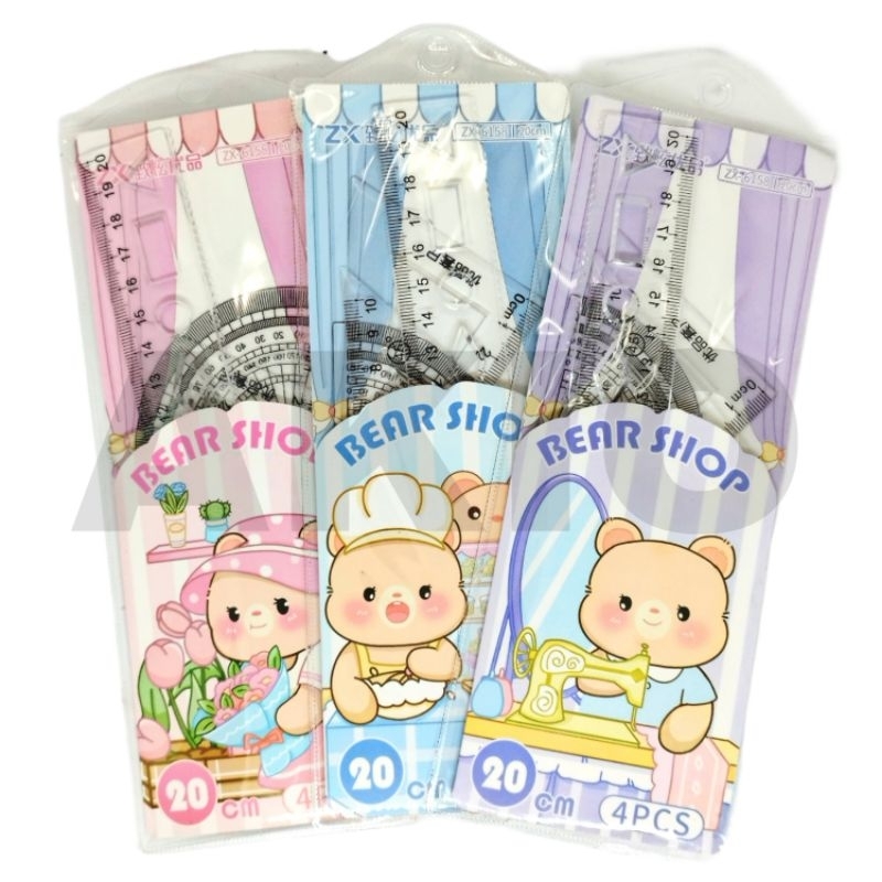

Penggaris Set Lengkap 4 Pcs Karakter BERUANG BEAR CUTE Lucu Segitiga Busur Garisan Pola ZX-6158