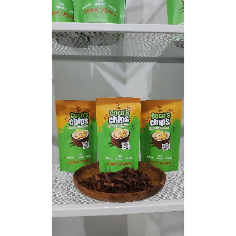 

Cemilan keripik kelapa ( Coco' Chips) varian Coklat