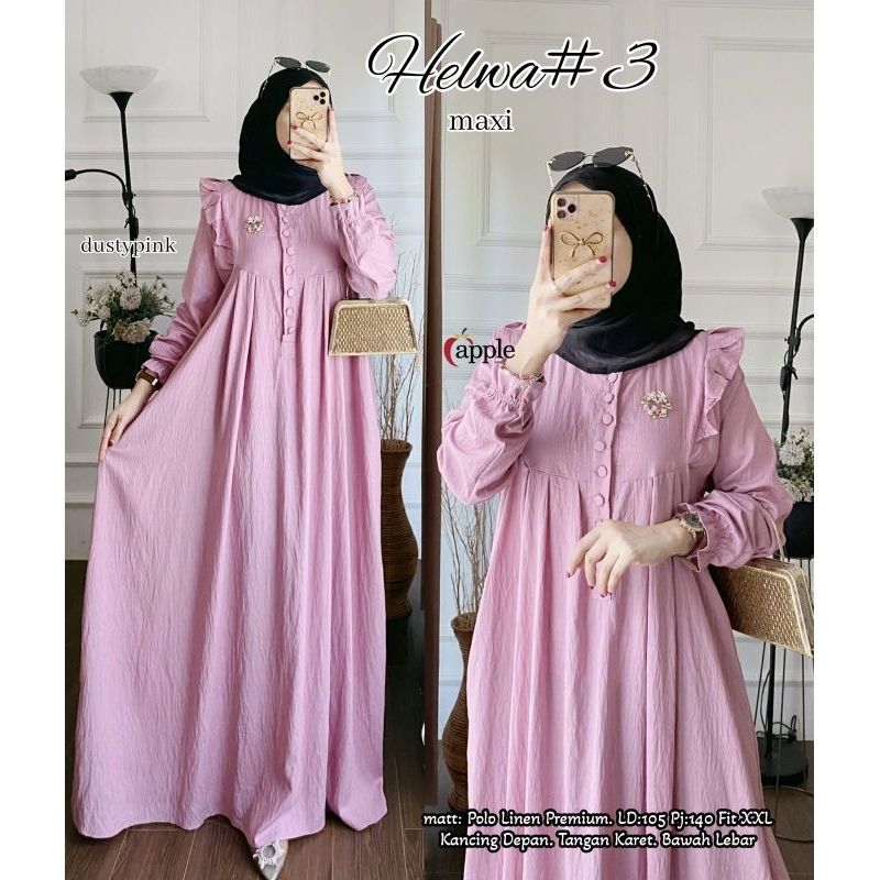 HELWA #3 DRESS ORIGINAL APPLE || BAJU MUSLIM GAMIS POLOS CASUAL TERBARU