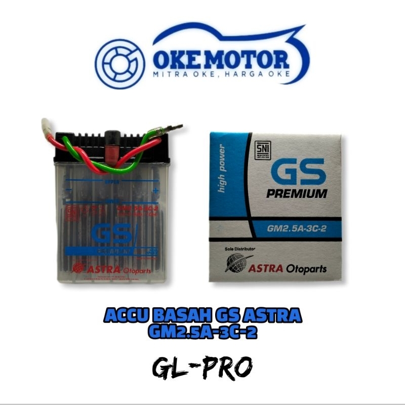 Aki GS Astra Premium Basah GM2.5A-3C-2 Motor GL Pro GL Max Accu 12v 2.5a