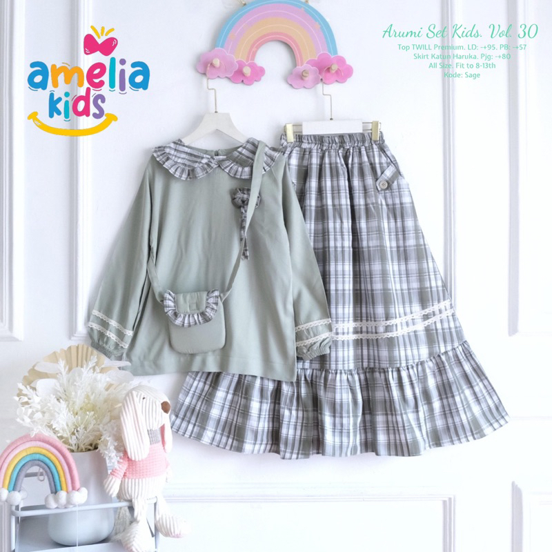 Arumi Set Kids Vol 30 by Amelia Setelan Blus dan Rok Anak Free Tas Cantik  Setelan   Baju Muslim Ana